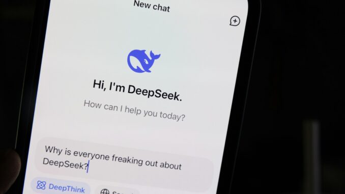 DeepSeek ban? China data transfer boosts security concerns Screenshot of the DeepSeek app as US lawmakers call for a ban over national security and privacy concerns after the Chinese AI app was found transferring user data to a banned state-owned company.